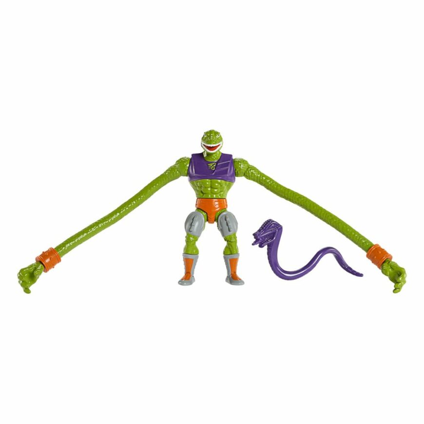 Mattel Ssqueeze Masters of the Universe Origins Action Figure. It stands approx. 14 cm tall and comes with accessories in a blister card packaging.
