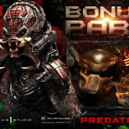 Berserker Predator Prime 1 Studio Statue Berserker Predator Deluxe Version + Bonus, una bio-maschera predatore in frantumi giace ai piedi del Berserker.