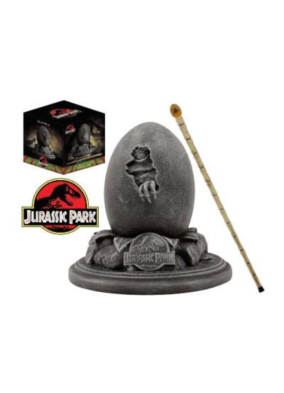 Jurassic Park Beast Kingdom Velociraptor Egg Statue & John Hammond Cane Replica Set